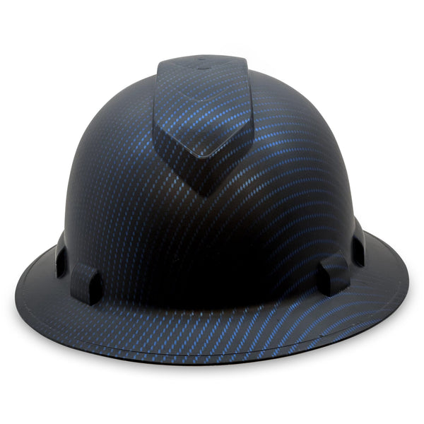 Full Brim Pyramex Ridgeline Hard Hat Construction Osha Approved Hardhats, Men Women Safety Helmet, 4 Point, Custom Beguiled Blue Black Carbon Fiber Design, By Acerpal